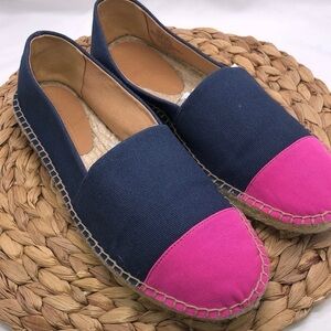 J. Crew Navy and Pink Cap Toe Rope Soled Canvas Espadrilles Size 9.5